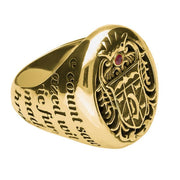 18ct Yellow Gold Whitby Jet Ruby Dracula Crest Replica Signet Ring. R622. 