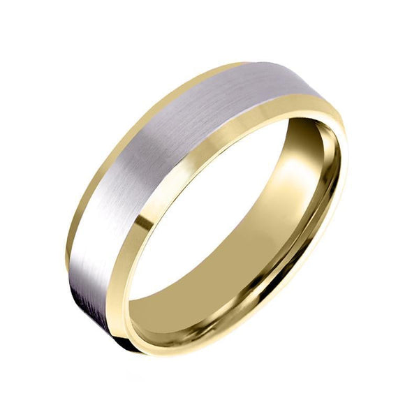 18ct Yellow Gold and Palladium 6mm Matt Flat Top Ring, BNN-350.