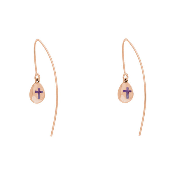 18ct Rose Gold Blue John Cross Disc Drop Earrings, E1374.