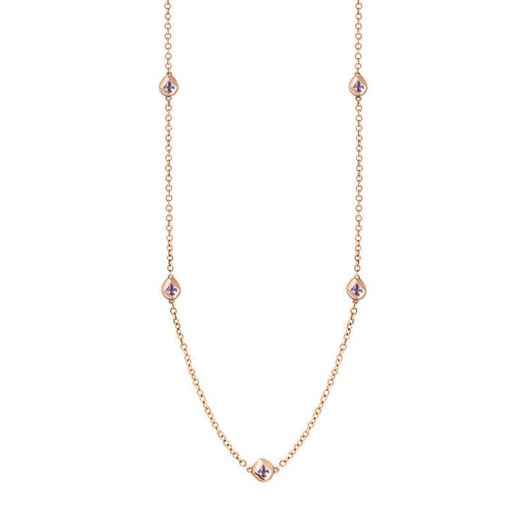 18ct Rose Gold Blue John Fleur De Lis Link Disc Chain Necklace