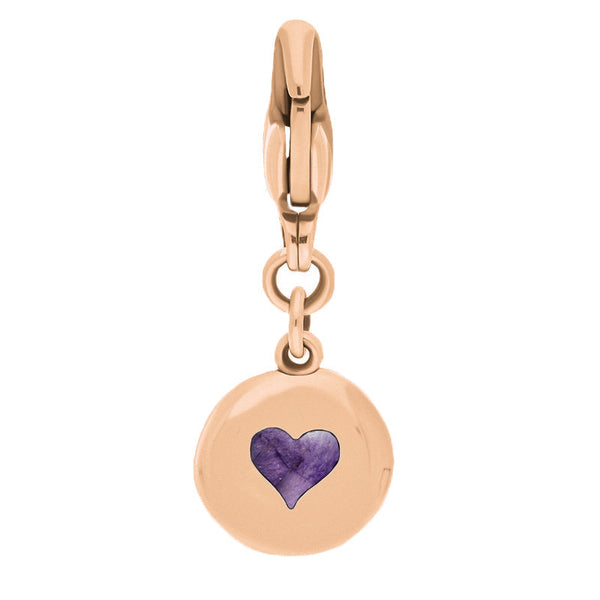 18ct Rose Gold Blue John Round Shaped Heart Clip Charm, G665.