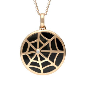 18ct Rose Gold Diamond and Whitby Jet Spider Web Necklace P3072