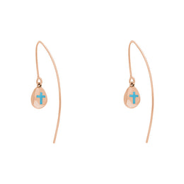 18ct Rose Gold Turquoise Cross Disc Drop Earrings, E1374.
