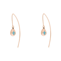 18ct Rose Gold Turquoise Fleur De Lis Disc Drop Earrings, E1373.