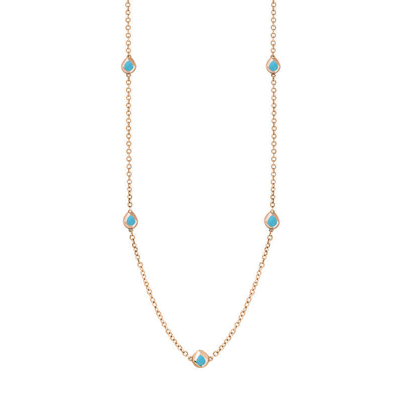 18ct Rose Gold Turquoise Fleur De Lis Link Disc Chain Necklace