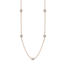 18ct Rose Gold Turquoise Heart Link Disc Chain Necklace, N746.