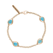 18ct Rose Gold Turquoise Oval Fleur De Lis Detail Four Stone Bracelet, B798.