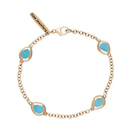 18ct Rose Gold Turquoise Oval Fleur De Lis Detail Four Stone Bracelet, B798.