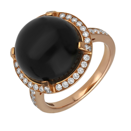 18ct Rose Gold Whitby Jet 0.46ct Diamond Round Dress Ring D. R732.