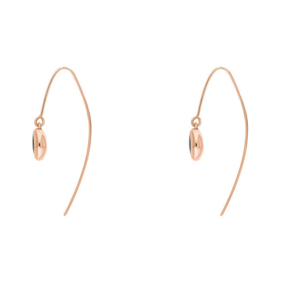 18ct Rose Gold Whitby Jet Heart Disc Drop Earrings, E1372.