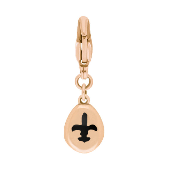 18ct Rose Gold Whitby Jet Pear Shaped Fleur De Lis Clip Charm, G663.