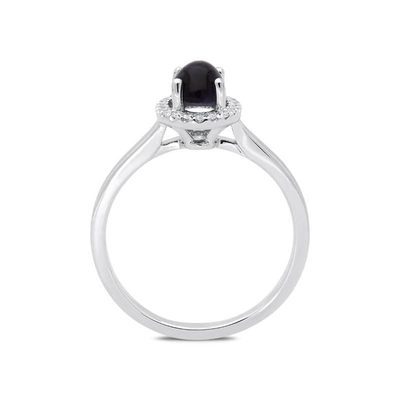 18ct White Gold Blue John 0.12ct Diamond Oval Cluster Ring, R1152.