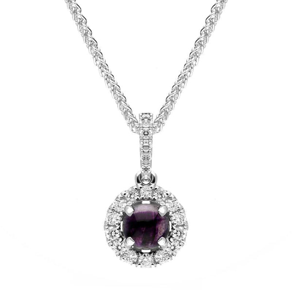 18ct White Gold Blue John 0.14ct Diamond Round Necklace P3326