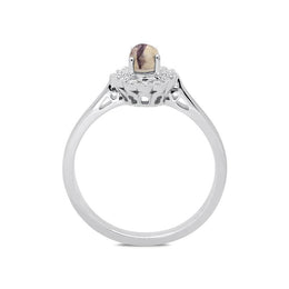 18ct White Gold Blue John 0.16ct Diamond Milgrain Cluster Ring, R1148.