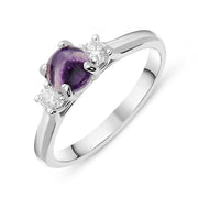 18ct White Gold Blue John 0.16ct Diamond Round Claw Set Ring. R1112.