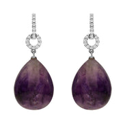 18ct White Gold Blue John 0.22 Carat Diamond Pave Round Drop Earrings E2249