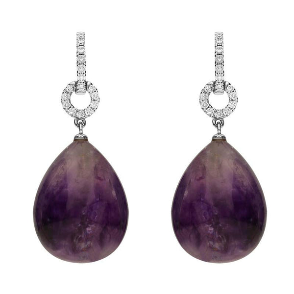 18ct White Gold Blue John 0.22 Carat Diamond Pave Round Drop Earrings E2249