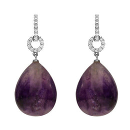 18ct White Gold Blue John 0.22 Carat Diamond Pave Round Drop Earrings E2249