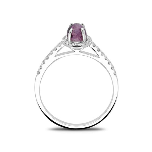 18ct White Gold Blue John 0.24ct Diamond Oval Ring. R1109.