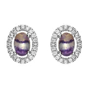 18ct White Gold Blue John 0.19ct Diamond Oval Stud Earrings E2250