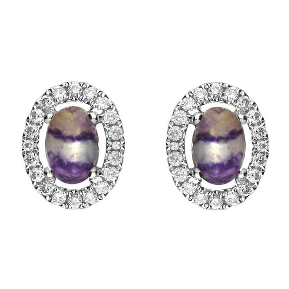 18ct White Gold Blue John 0.19ct Diamond Oval Stud Earrings E2250