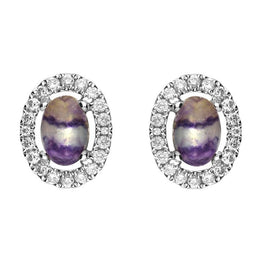 18ct White Gold Blue John 0.19ct Diamond Oval Stud Earrings E2250