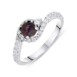 18ct White Gold Blue John 0.50ct Diamond Wave Ring, R1153.