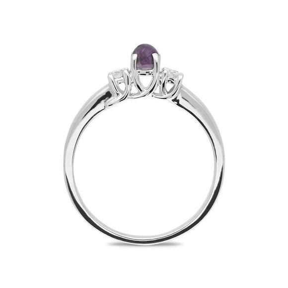 18ct White Gold Blue John Diamond Trilogy Ring, R1111.