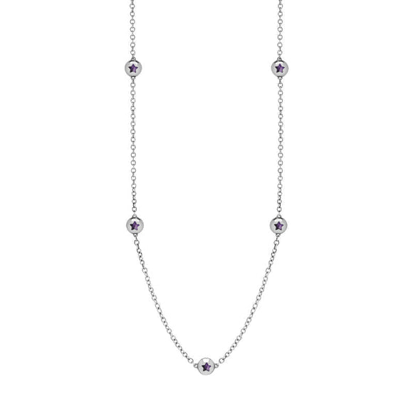 18ct White Gold Blue John Star Link Disc Chain Necklace, N744.