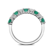 18ct White Gold Emerald and Diamond Claw Set Half Eternity Ring R1083
