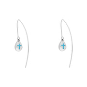 18ct White Gold Turquoise Cross Disc Drop Earrings, E1374.