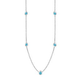 18ct White Gold Turquoise Fleur De Lis Link Disc Chain Necklace, N747.