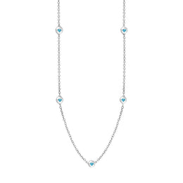 18ct White Gold Turquoise Heart Link Disc Chain Necklace, N746.