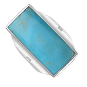 18ct White Gold Turquoise King's Coronation Hallmark Large Oblong Ring. R064 CFH