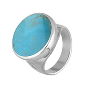 18ct White Gold Turquoise King's Coronation Hallmark Small Round Ring R609 CFH