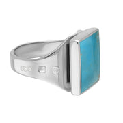 18ct White Gold Turquoise King's Coronation Hallmark Small Square Ring R603 CFH