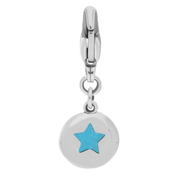 18ct White Gold Turquoise Round Shaped Star Clip Charm, G662.
