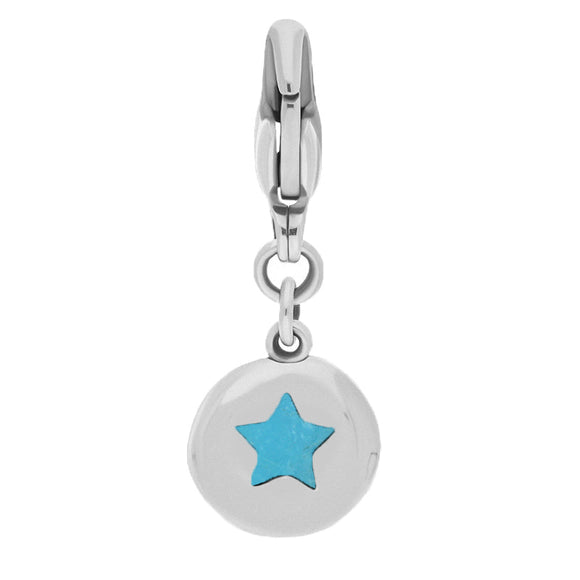 18ct White Gold Turquoise Round Shaped Star Clip Charm, G662.