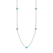 18ct White Gold Turquoise Star Link Disc Chain Necklace, N744.