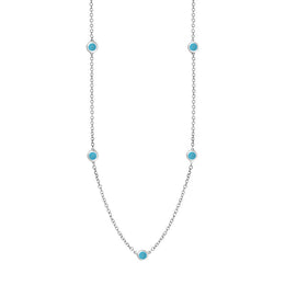 18ct White Gold Turquoise Star Link Disc Chain Necklace, N744.