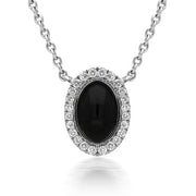 18ct White Gold Whitby Jet 0.10ct Diamond Oval Cluster Necklace, KRG-038.