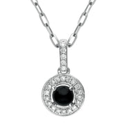 18ct White Gold Whitby Jet 0.10ct Diamond Pave Surround Necklace, P2834
