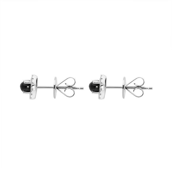 18ct White Gold Whitby Jet 0.10ct Diamond Round Stud Earrings E1996