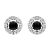18ct White Gold Whitby Jet 0.10ct Diamond Round Stud Earrings E1996