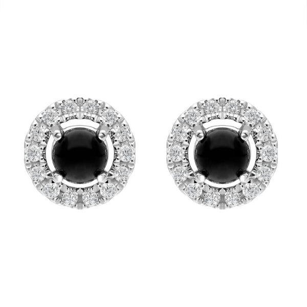 18ct White Gold Whitby Jet 0.10ct Diamond Round Stud Earrings E1996