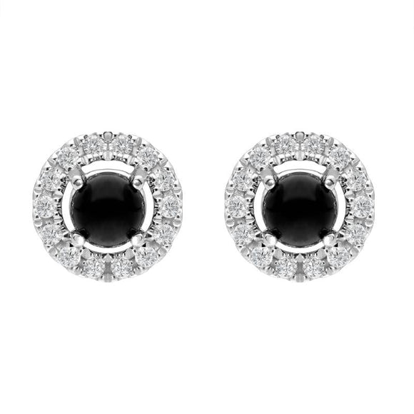 18ct White Gold Whitby Jet 0.10ct Diamond Round Stud Earrings E1996
