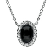 18ct White Gold Whitby Jet 0.10cts Diamond Oval Cluster Necklace, KRG-037. 