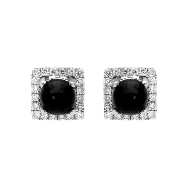 18ct White Gold Whitby Jet 0.13ct Diamond Square Stud Earrings, E2413.