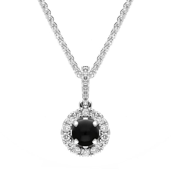 18ct White Gold Whitby Jet 0.14ct Diamond Round Necklace P3326