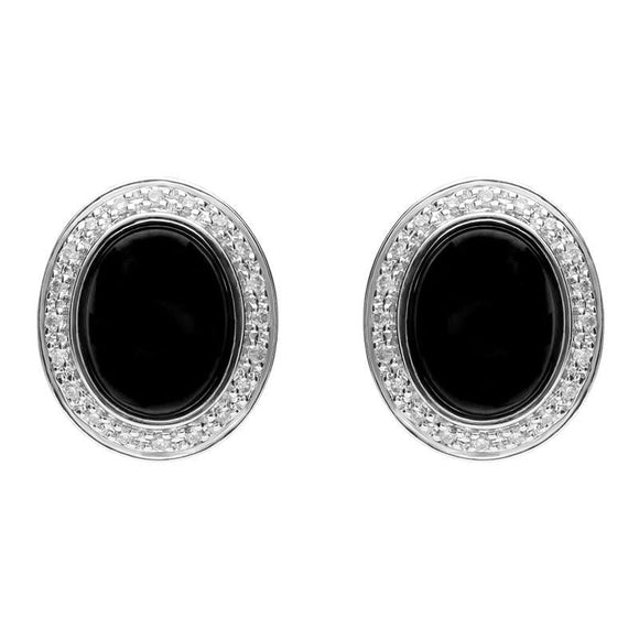 18ct White Gold Whitby Jet 0.15ct Diamond Oval Stud Earrings, E1331.